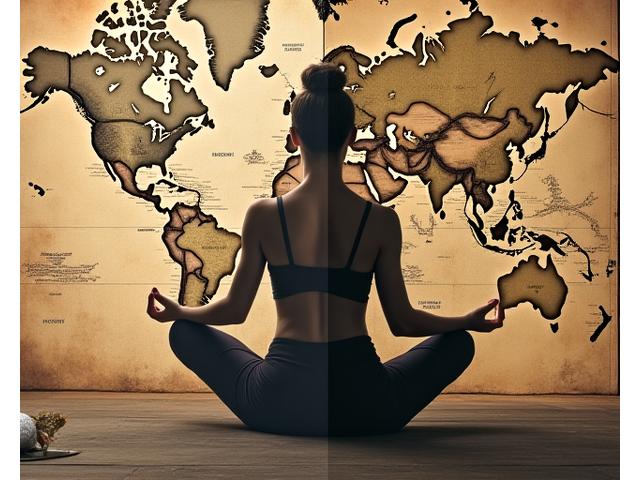 古地図と瞑想するヨガのポーズ